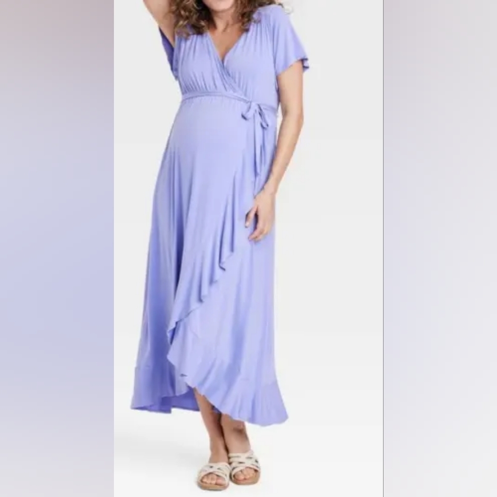 Ingrid & Isabel Lilac Purple Wrap Maternity Dress, Size Small